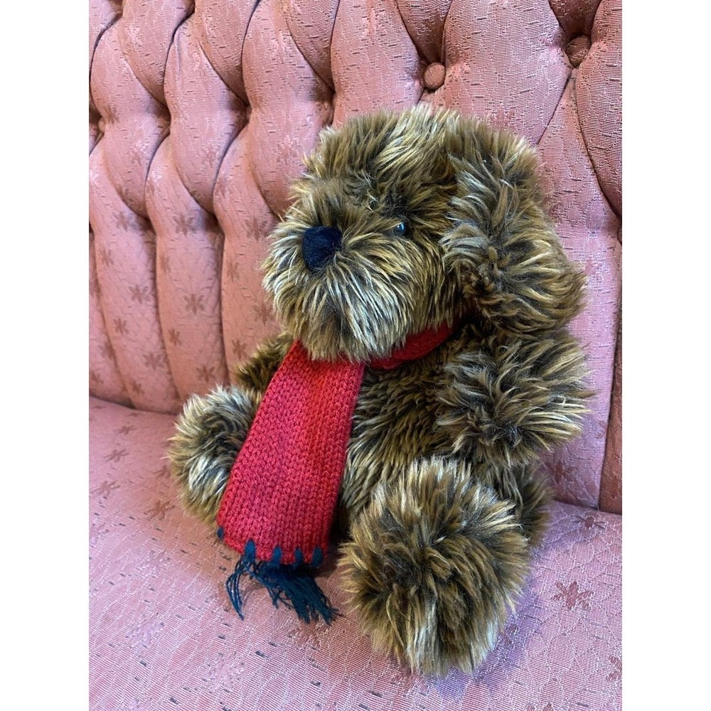 Gund Brown shaggy stuffed dog with red scarf s19